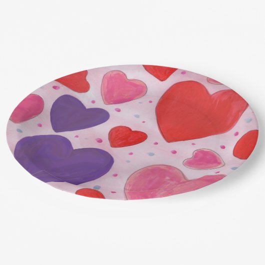 Rosa Lila und rotes Himmelsmuster Pappteller (Schrägansicht)