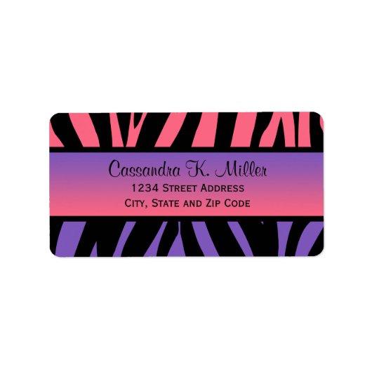 Rosa, Lila und schwarze Zebrastreifen Adressaufkleber (Vorne)