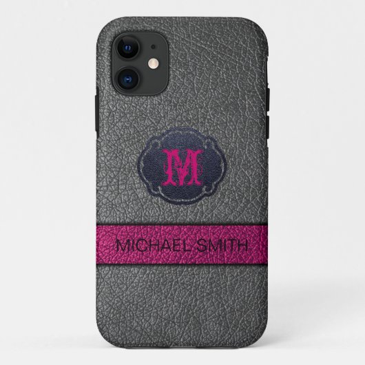 Rosa Lila und schwarzes Leder Case-Mate iPhone Hülle (Rückseite)