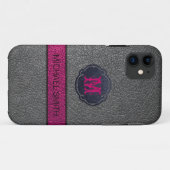 Rosa Lila und schwarzes Leder Case-Mate iPhone Hülle (Rückseite (Horizontal))
