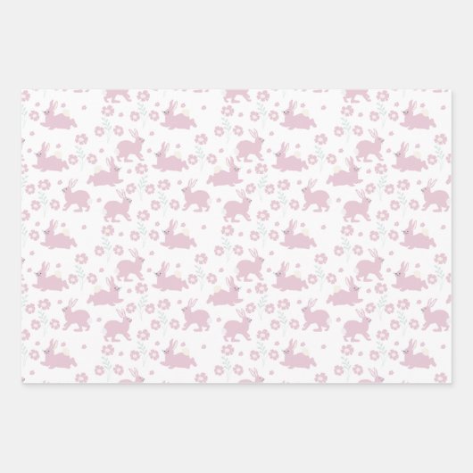 Rosa, Lila und weiße Kaninchen Ostern Geschenkpapier Set (Vorderseite 2)