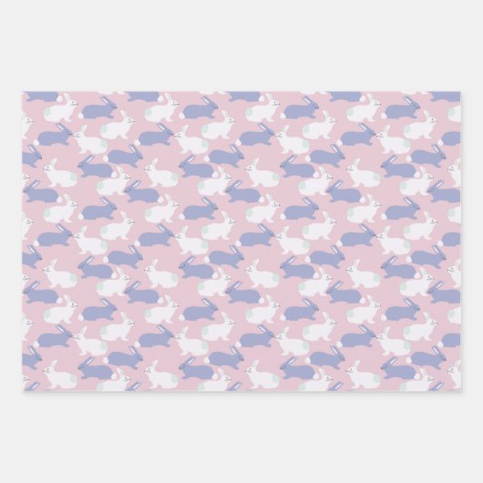 Rosa, Lila und weiße Kaninchen Ostern Geschenkpapier Set (Vorderseite)
