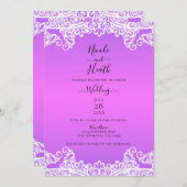 Rosa Lila und weiße Spitzen Elegante Hochzeit Einladung (Vorne/Hinten)