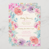 Rosa Lila Vintage Blumendusche Einladung (Vorne/Hinten)