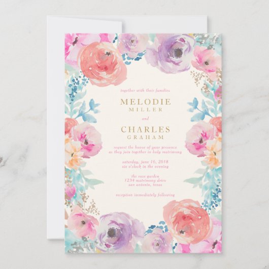 Rosa Lila Vintage Blumenhochzeit Einladung (Vorderseite)