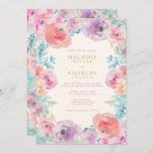 Rosa Lila Vintage Blumenhochzeit Einladung (Vorne/Hinten)
