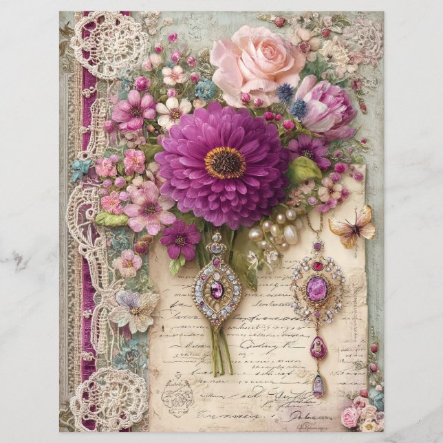 Rosa lila Vintage-Junk-Journal-Schrappbuch-Papier (Vorderseite)