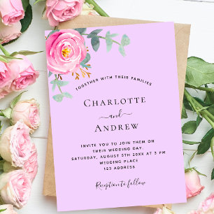 Rosa lila violette Rose Grüne Luxushochzeit Einladung