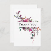 Rosa Lila Wasserfarbe Blumengrün Hochzeit Dankeskarte (Vorne/Hinten)