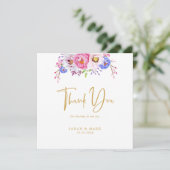 Rosa Lila Wasserfarbe Blumenromantische Hochzeit Dankeskarte (Stehend Vorderseite)