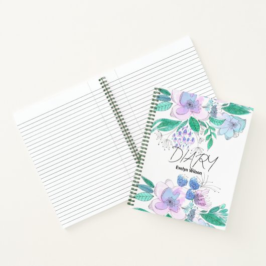 Rosa Lila Wasserfarbe Doodle Blüten und Blätter Notizblock (Innenseite)