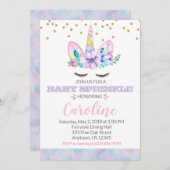 Rosa Lila Wasserfarbe Einhorn Baby Sprinkle Einladung (Vorne/Hinten)