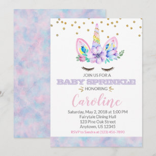 Rosa Lila Wasserfarbe Einhorn Baby Sprinkle Einladung