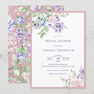 Rosa lila Wasserfarbe Floral Brautparty  Einladung