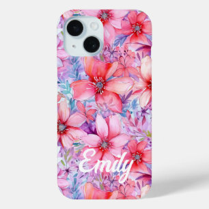 Rosa lila Wasserfarbe Floral personalisierter Name Case-Mate iPhone Hülle