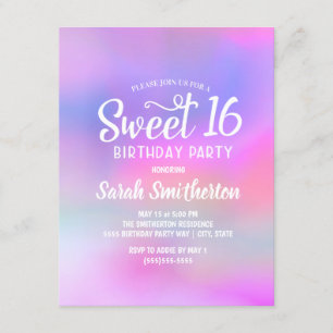 Rosa lila Wasserfarbe Sweet 16 Einladung
