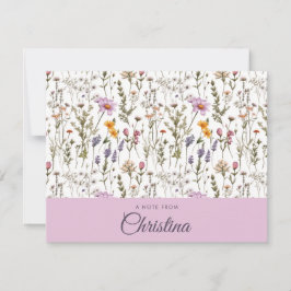 Rosa lila Wasserfarbe Wildblumen-Monogramm-Name Mitteilungskarte