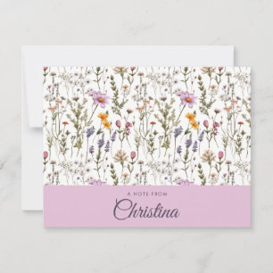 Rosa lila Wasserfarbe Wildblumen-Monogramm-Name Mitteilungskarte