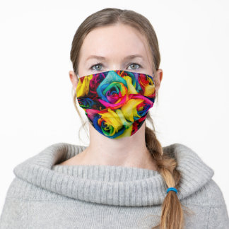 Rosa Lila Wasserfarben Blume Grün Blätter Schwarz Mund-Nasen-Maske Aus Stoff