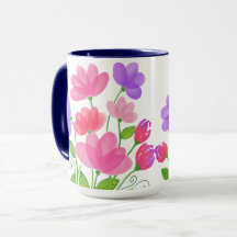 Rosa lila Wasserfarben-Blumen-Tasse
