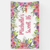 Rosa Lila Wasserfarben Blumengrün Süß 16 Banner (Vertikal)