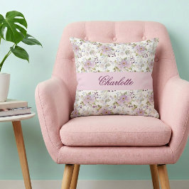 Rosa lila Wasserfarben-Wildblumen-Monogramm Kissen