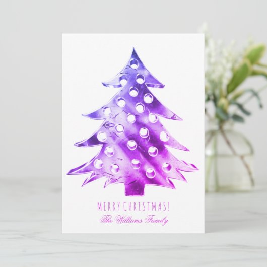 Rosa Lila Weihnachtsbaum Moderne Elegante Einladung (Stehend Vorderseite)