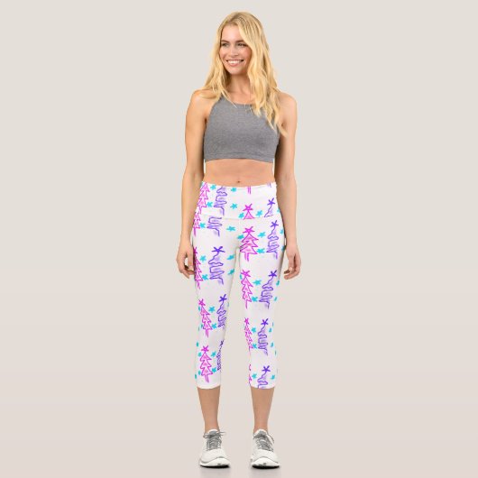 Rosa Lila Weihnachtsfeiertage Weihnachten Capri Leggings (Vorderseite)