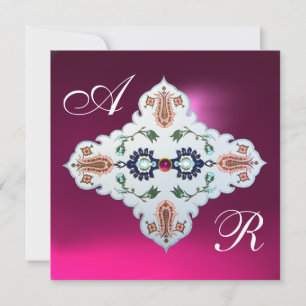 ROSA LILA WEISS DAMAST MONOGRAMM Amethyst Fuchsie Einladung