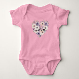 Rosa Lila Weiß Florales Herz Baby Strampler