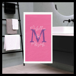 Rosa Lila weißes Bat Mitzvah Name Monogramm Serviette