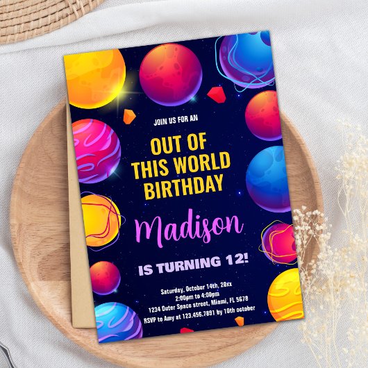 Rosa Lila Weltraum Geburtstagseinladungen Einladung