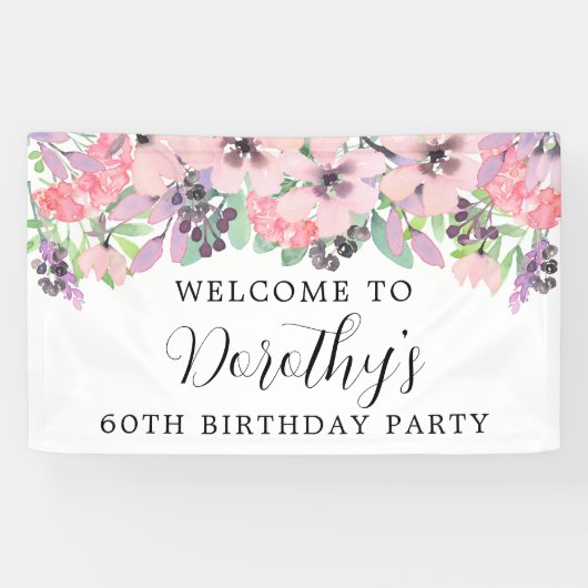 Rosa Lila Wildblume 60. Geburtstag Willkommen Banner (Horizontal)