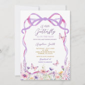 Rosa Lila Wildblume Schmetterlinge Kinderdusche Einladung (Vorderseite)