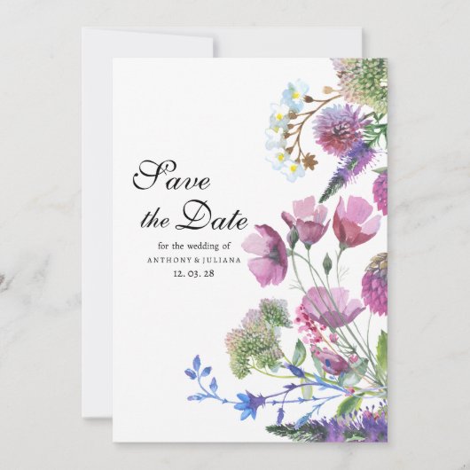 Rosa lila Wildblume Sommer Save the Date Einladung (Vorderseite)