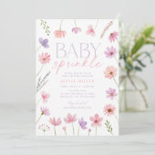 Rosa Lila Wildblumen Girl Baby Sprinkle Einladung (Stehend Vorderseite)
