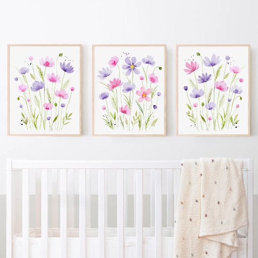 Rosa Lila Wildblumen Girl Bilderwand Sets