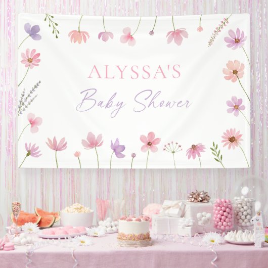 Rosa Lila Wildblumen Kinderdusche Banner (Party)