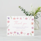 Rosa Lila Wildblumen Kinderdusche Dankeskarte (Stehend Vorderseite)