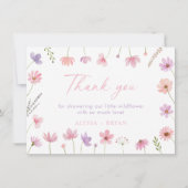 Rosa Lila Wildblumen Kinderdusche Dankeskarte (Vorderseite)
