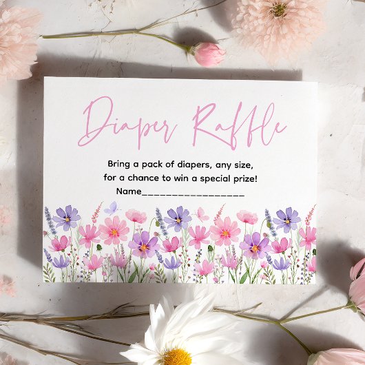 Rosa Lila Wildblumen Kinderduschmaschine Windeln R Begleitkarte