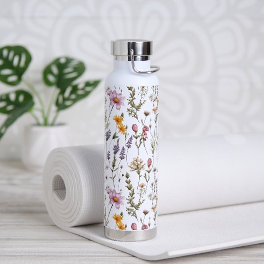Rosa lila Wildblumen-Muster Trinkflasche (Yoga (gedreht))