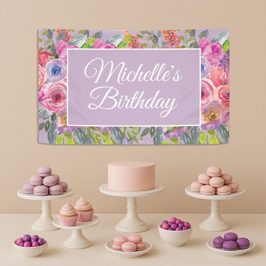 Rosa Lila Wildblumen Name Script Geburtstag Banner