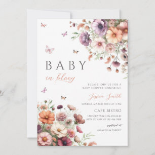 Rosa lila Wildblumen-Schmetterling-Baby-Party Einladung