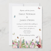 Rosa Lila Wildblumen und Schmetterlinge Hochzeit Einladung (Vorderseite)