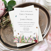 Rosa Lila Wildblumen und Schmetterlinge Hochzeit Einladung