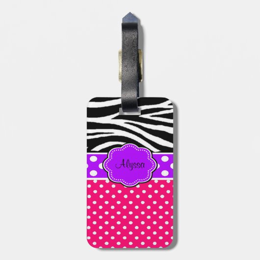 Rosa lila Zebra-Druck-personalisierter Gepäckanhänger (Rückseite vertikal)