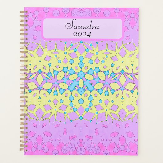 Rosa, Lilac, Gelb und Sky Blue Geometric Planer (Vorderseite)