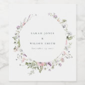 Rosa Lilac Wildblume Circle Frame Wedding Wine Weinetikett (Einzelnes Label)
