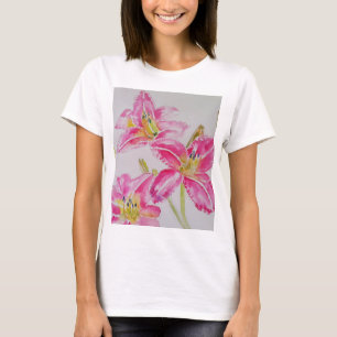 Rosa Lilie Aquarell Blumen Damen T-Shirt